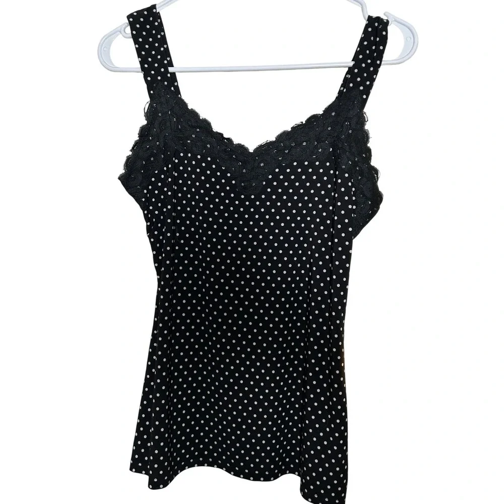 Y2K Polka Dot Lace Trim Tank Top‎ Black White Small Coquette Pin Up Summer Chic